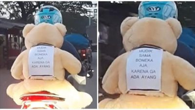 Kocak, Pemuda Ini Mudik Sambil Bawa Boneka karena Tak Punya Pacar